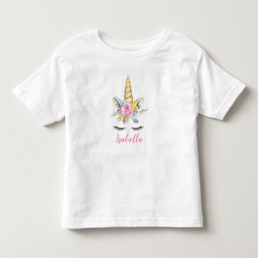 水彩フローラユニコーン誕生日 パーソナライズされた トドラーTシャツ (正面)
