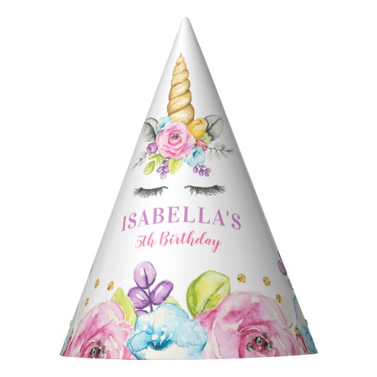 水彩フローラユニコーン誕生日 パーティーハット (正面)