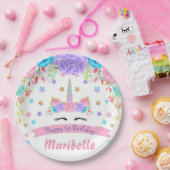 水彩フローラユニコーン顔誕生日パーティー ペーパープレート (パーティー)