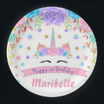 水彩フローラユニコーン顔誕生日パーティー ペーパープレート<br><div class="desc">水彩フローラユニコーン顔誕生日パーティー</div>