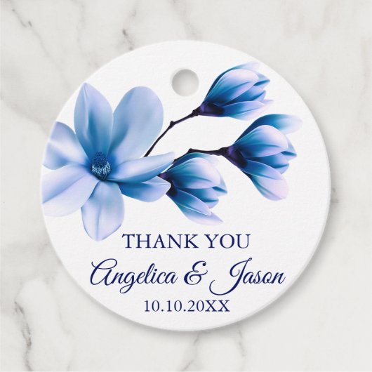 水彩フローラライトブルーネイビーホワイト結婚ズ フェイバータグ (正面)