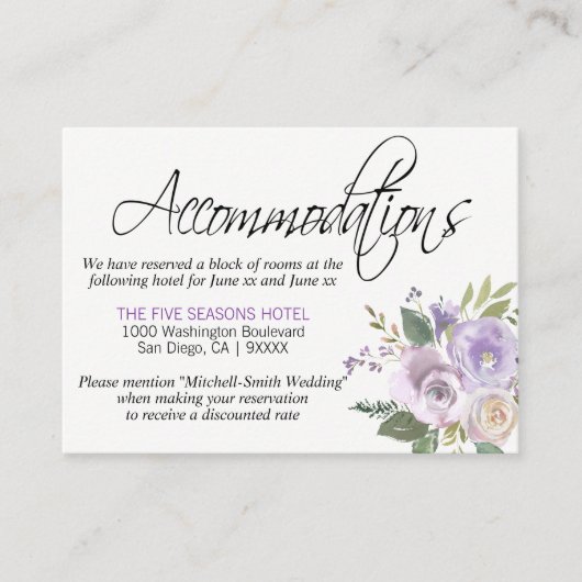 水彩フローララベンダーの宿泊施設の付属品 エンクロージャーカード (正面)