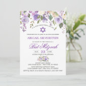 水彩フローララベンダーパープルスターバルミツワー 招待状 (スタンド正面)