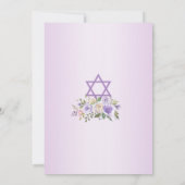 水彩フローララベンダーパープルスターバルミツワー 招待状 (裏面)