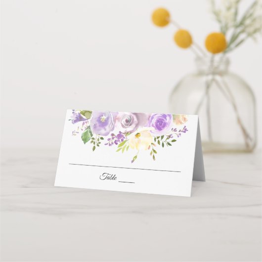 水彩フローララベンダーパープル結婚ズ プレイスカード (正面)