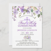 水彩フローララベンダーファースト聖餐式 招待状 (正面)