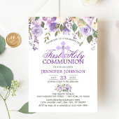 水彩フローララベンダーファースト聖餐式 招待状