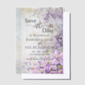 水彩フローララベンダー日付を保存 ベラム紙招待状 (オフセット)
