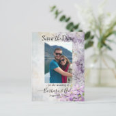 水彩フローララベンダー日付写真を保存 ポストカード (スタンド正面)