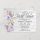 水彩フローララベンダー素朴ブライダルシャワー 招待状 (正面/裏面)