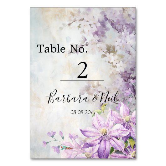 水彩フローララベンダー結婚ズ テーブルナンバー (正面)