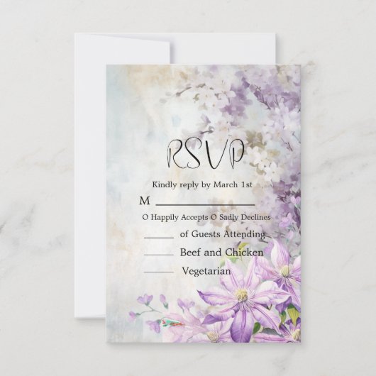 水彩フローララベンダー結婚ズ 出欠カード (正面)