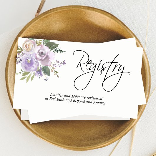 水彩フローララベンダー薄紫結婚ズレジストリ エンクロージャーカード