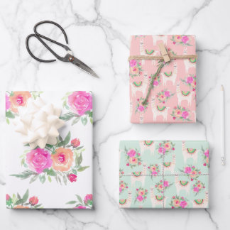 水彩フローララマ ラッピングペーパーシート