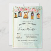 水彩フローラランタンバラ金ゴールドブライダルシャワー 招待状 (正面)