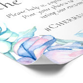 水彩フローララヴ結婚のハッシュタグ写真のサイン ポスター (角)