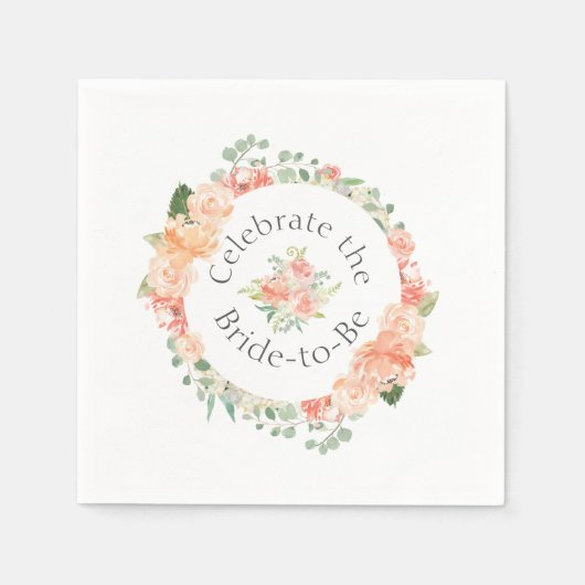 水彩フローラリングや輪ブライダルシャワー スタンダードカクテルナプキン (正面)