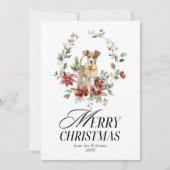 水彩フローラリースと犬メリークリスマス シーズンカード (正面)