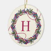 水彩フローラリースイニシャルクリスマス セラミックオーナメント (左)