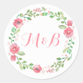 水彩フローラリースエレガントな結婚式 ラウンドシール