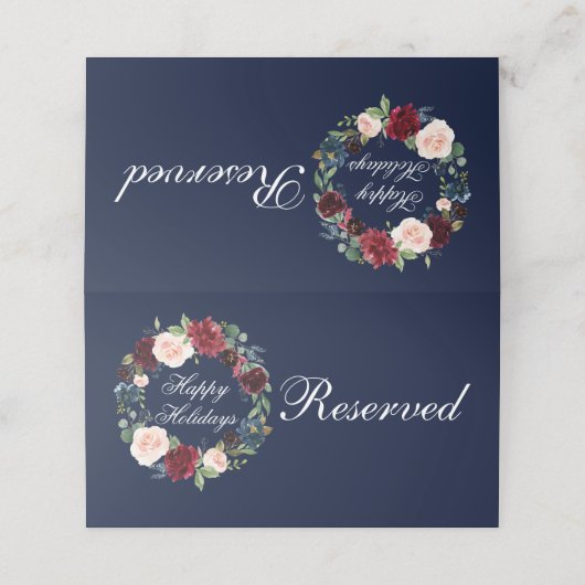 水彩フローラリースエレガントハッピーホリデー プレイスカード (外部開封)