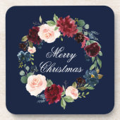 水彩フローラリースエレガントメリークリスマス コースター (正面)