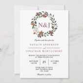 水彩フローラリースエレガント花 招待状 (正面)