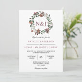 水彩フローラリースエレガント花 招待状 (スタンド正面)