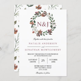 水彩フローラリースエレガント花 招待状