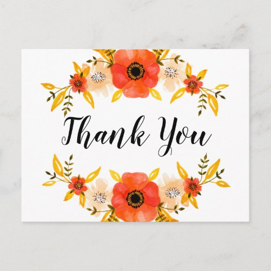水彩フローラリースカスタム「ありがとう」文字 ポストカード (正面)