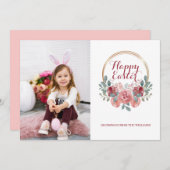 水彩フローラリースハッピーイースター写真 シーズンカード (正面/裏面)