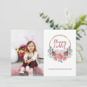 水彩フローラリースハッピーイースター写真 シーズンカード (スタンド正面)