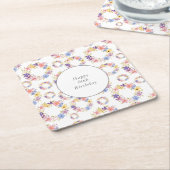 水彩フローラリースパターン スクエアペーパーコースター (アングル)