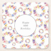 水彩フローラリースパターン スクエアペーパーコースター (正面)