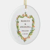 水彩フローラリースパーソナライズされた婚約 セラミックオーナメント (右)
