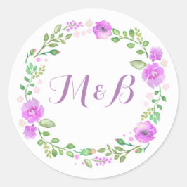 水彩フローラリースパープル結婚ズ ラウンドシール