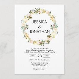 水彩フローラリースピンクベージュホワイト結婚ズ 招待状