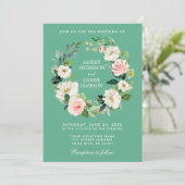 水彩フローラリースピンクホワイト金ゴールドネオミント 招待状 (スタンド正面)