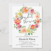 水彩フローラリースブライダルシャワー 招待状 (正面)