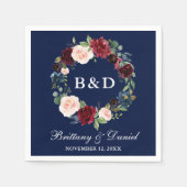 水彩フローラリースブルガンディーブルー結婚ズ スタンダードカクテルナプキン (正面)