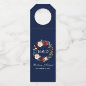 水彩フローラリースブルガンディーブルー結婚ズ ボトルネックタグ (正面)