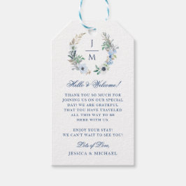 水彩フローラリースモノグラム結婚の歓迎 ギフトタグ