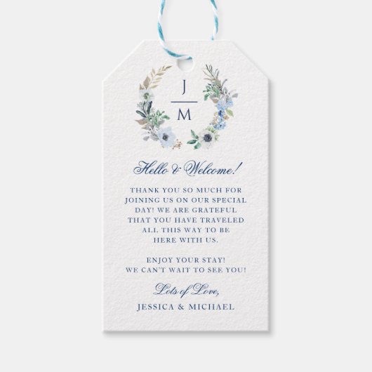 水彩フローラリースモノグラム結婚の歓迎 ギフトタグ (正面)