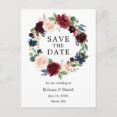 水彩フローラリース保存日付 案内ポストカード (正面)