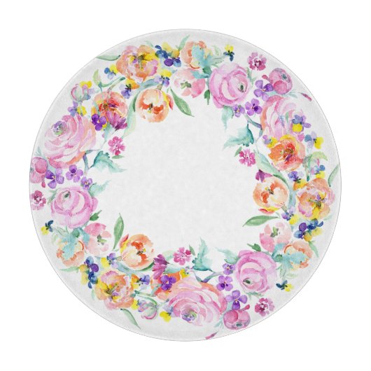 水彩フローラリース切断板 カッティングボード (正面)