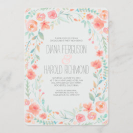 水彩フローラリース婚約パーティ 招待状