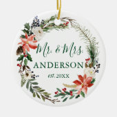 水彩フローラリース新着写真バック セラミックオーナメント (正面)