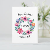 水彩フローラリース日付カードの保存 セーブザデート (スタンド正面)