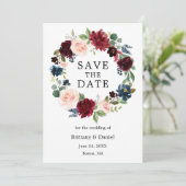 水彩フローラリース日付カードの保存 セーブザデート (スタンド正面)