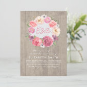 水彩フローラリース素朴ウッドブライダルシャワー 招待状 (スタンド正面)